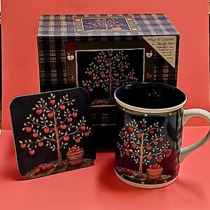 New LEGACY Apple Tree ceramic mug & coaster set in a recipe box - Great Gift